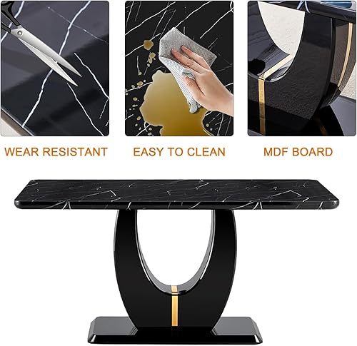 Miniatura 4 de JUFU Juego de mesa de comedor moderna para 6 personas, juego de mesa de cocina rectangular con mesa de mármol sintético y 6 sillas tapizadas de piel