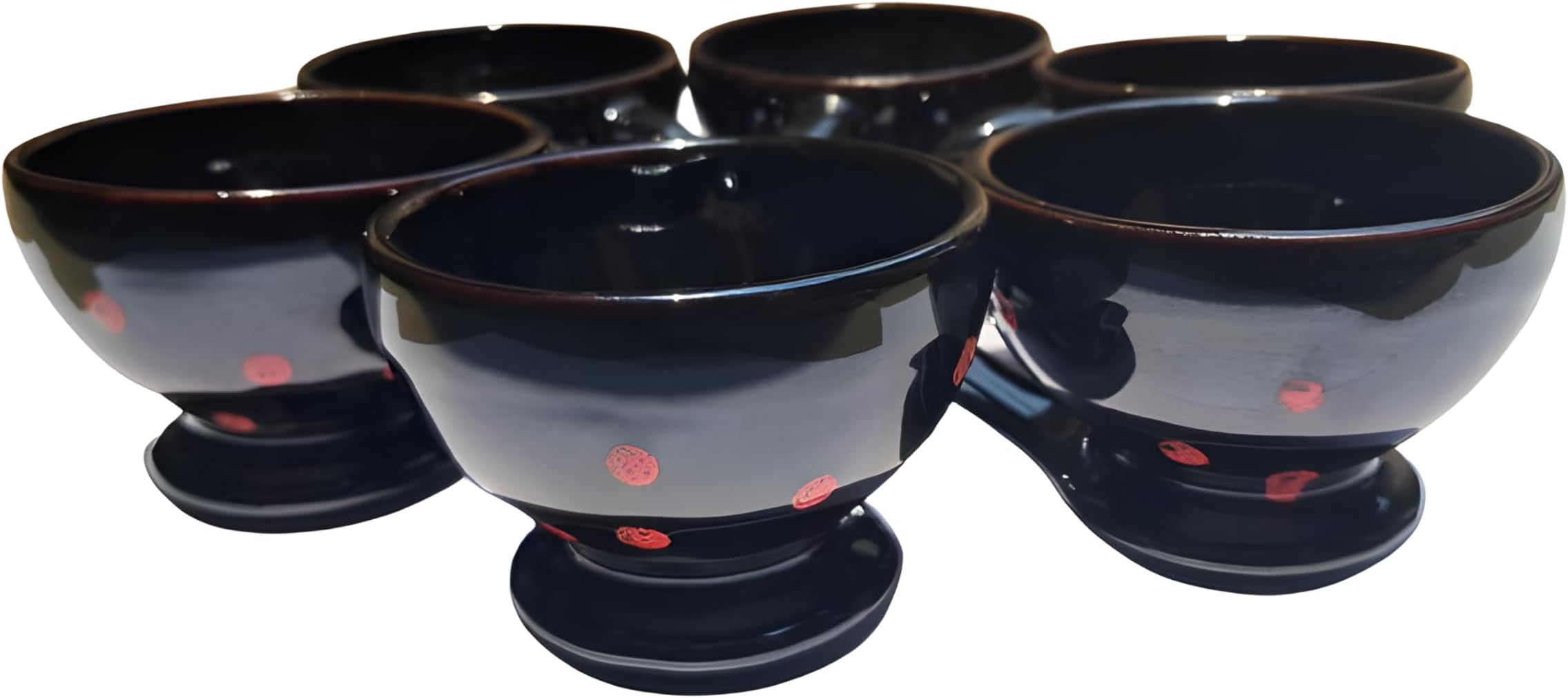 Ceramic Tea Cups Multicolor Square Pari dot Microwave Safe Chai/Tea Cups Serving Tea Mugs, Set Best Gift for Friends, Anniversary, Birthday (Set of 6) (Black&Rad Dot/TC, Pack of 6)