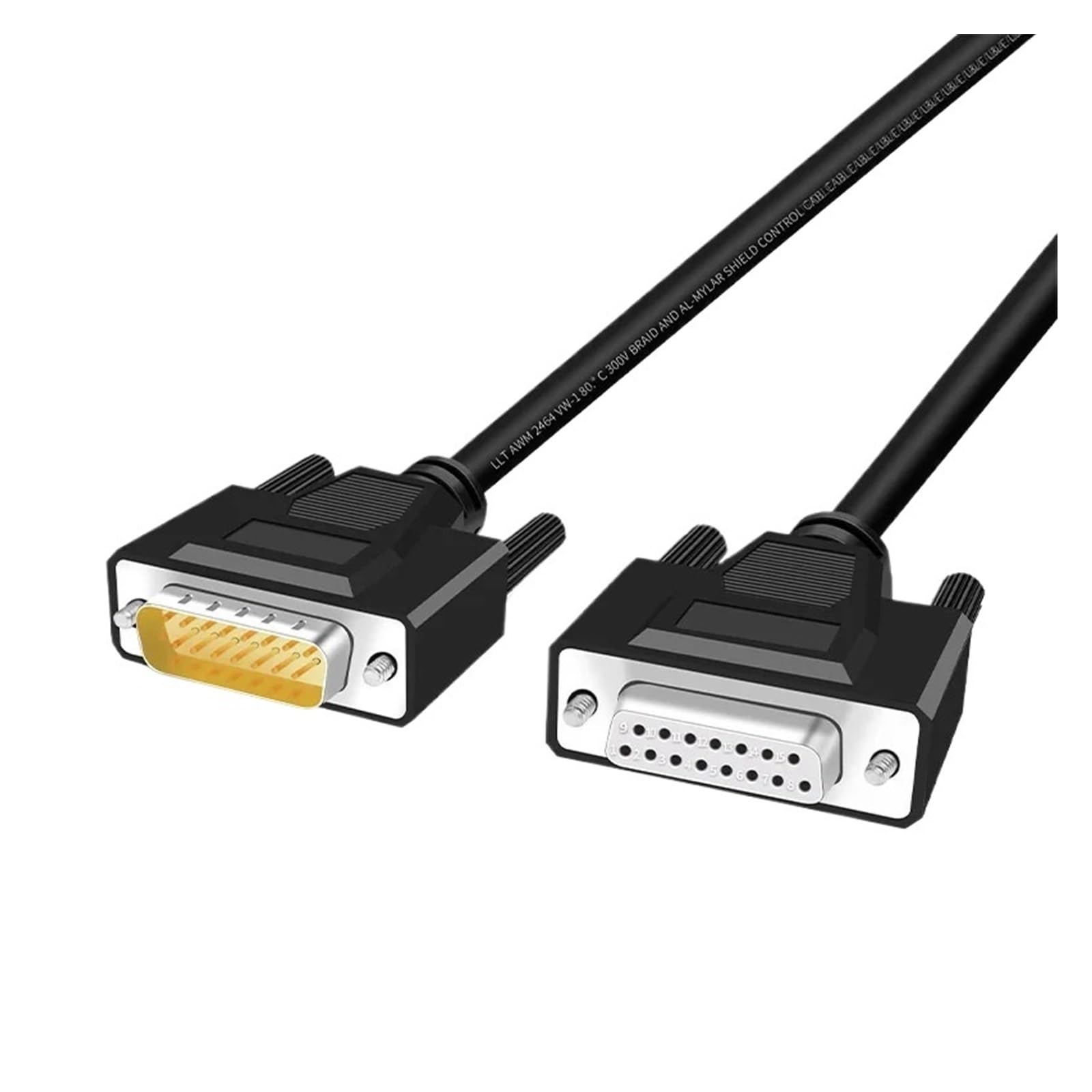 Cavo schermato DB15 in rame puro maschio a femmina, 15 pin, parallelo, cavo di prolunga seriale, grado industriale, 2 file, 28 AWG, 300 V (da femmina a femmina, 1 metro)
