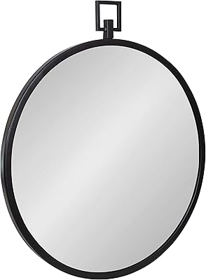 Kate and Laurel Tabb Modern Round Mirror, 24 x 28, Black, Decorative Glam Circle Mirror for Wall