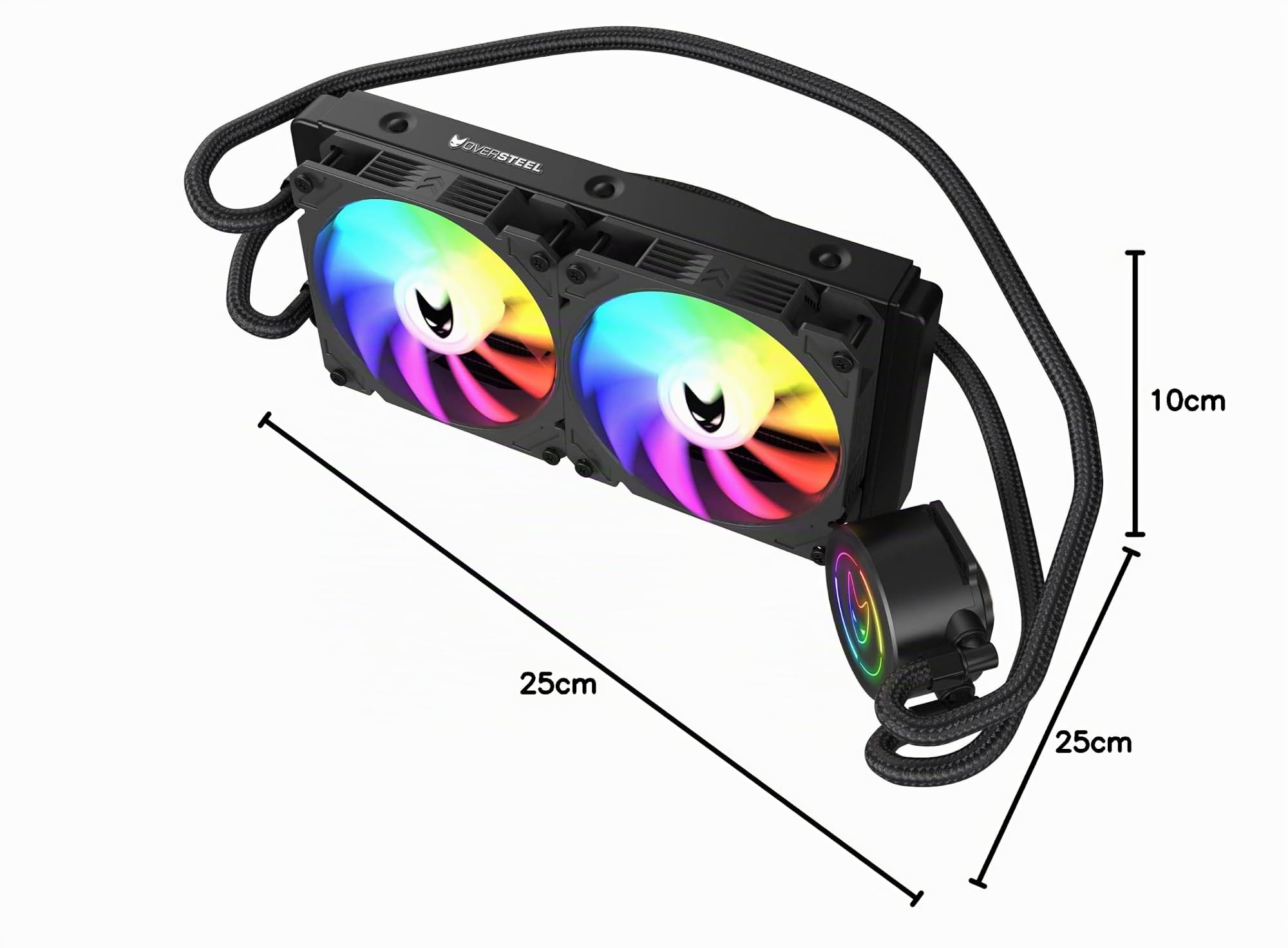 Oversteel - ZIRCON Raffreddamento a liquido 240 mm RGB, 2x ventola PWM 120 mm RGB, TDP 200 W, compatibile con Intel e AMD AM4, colore nero