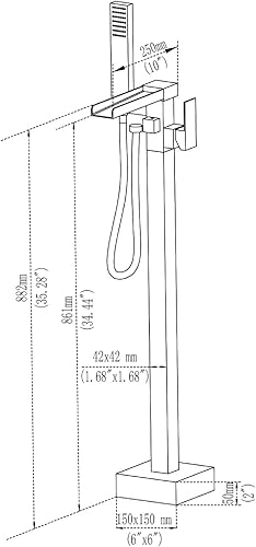 Miniatura 5 de TapLong Freestanding Bathtub Faucet Tub Waterfall Filler Floor Mount Bathroom Faucets Brass Single Handle with Hand Shower High Flow Rate Max 6 GPM