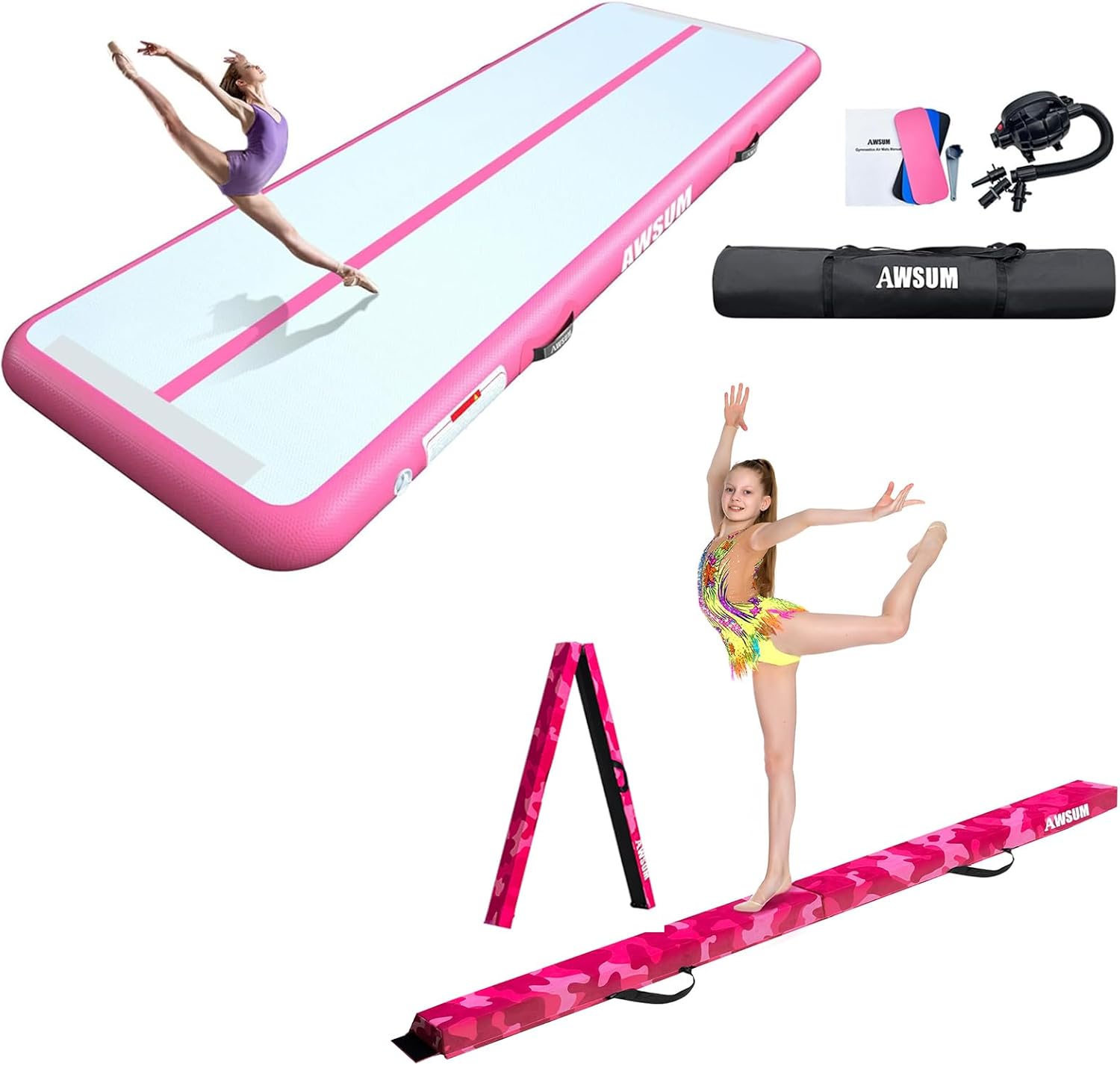 Junior Gymnast Pro Kit: 6ft Pro Folding Beam & 10ft Air Tumbling Mat