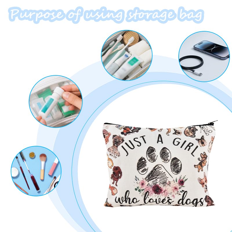 Sisadodo Dog Cosmetic Makeup Bag for Women Girls Just a Girl Who Loves Dogs Travel Organiser Pouch for Dog Mum Multifunctional Portable Small Puppy Accessories Bag Gift for Friends Pet Lovers - Image 3