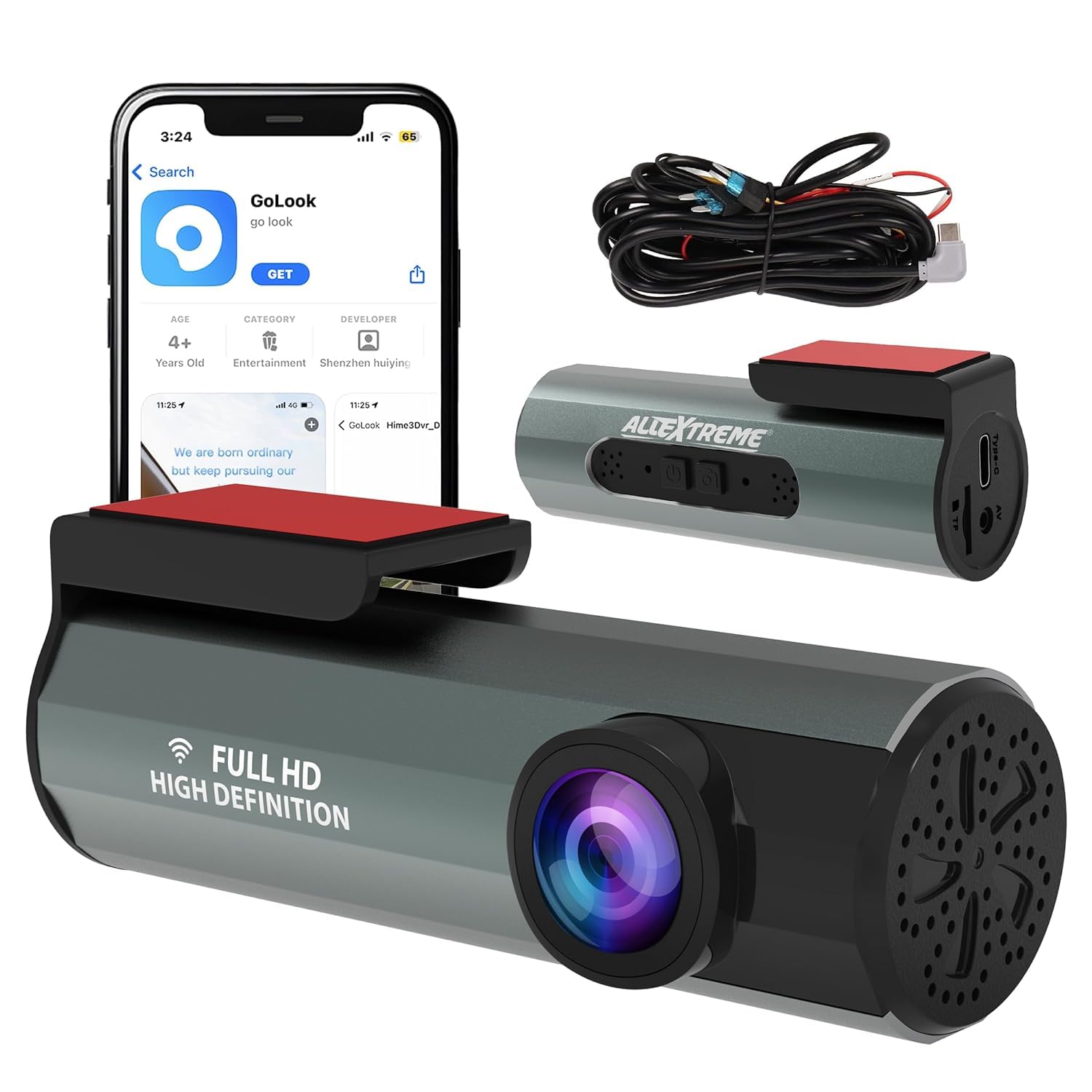 AllExtreme X5 Car Dash Camera 2MP FHD 1080P 140˚Wide Angle Night Vision Cam WiFi App Connectivity with Emergency Recording & Parking Monitoring Sensor Support UPTO 128GB Class 10 SD Card