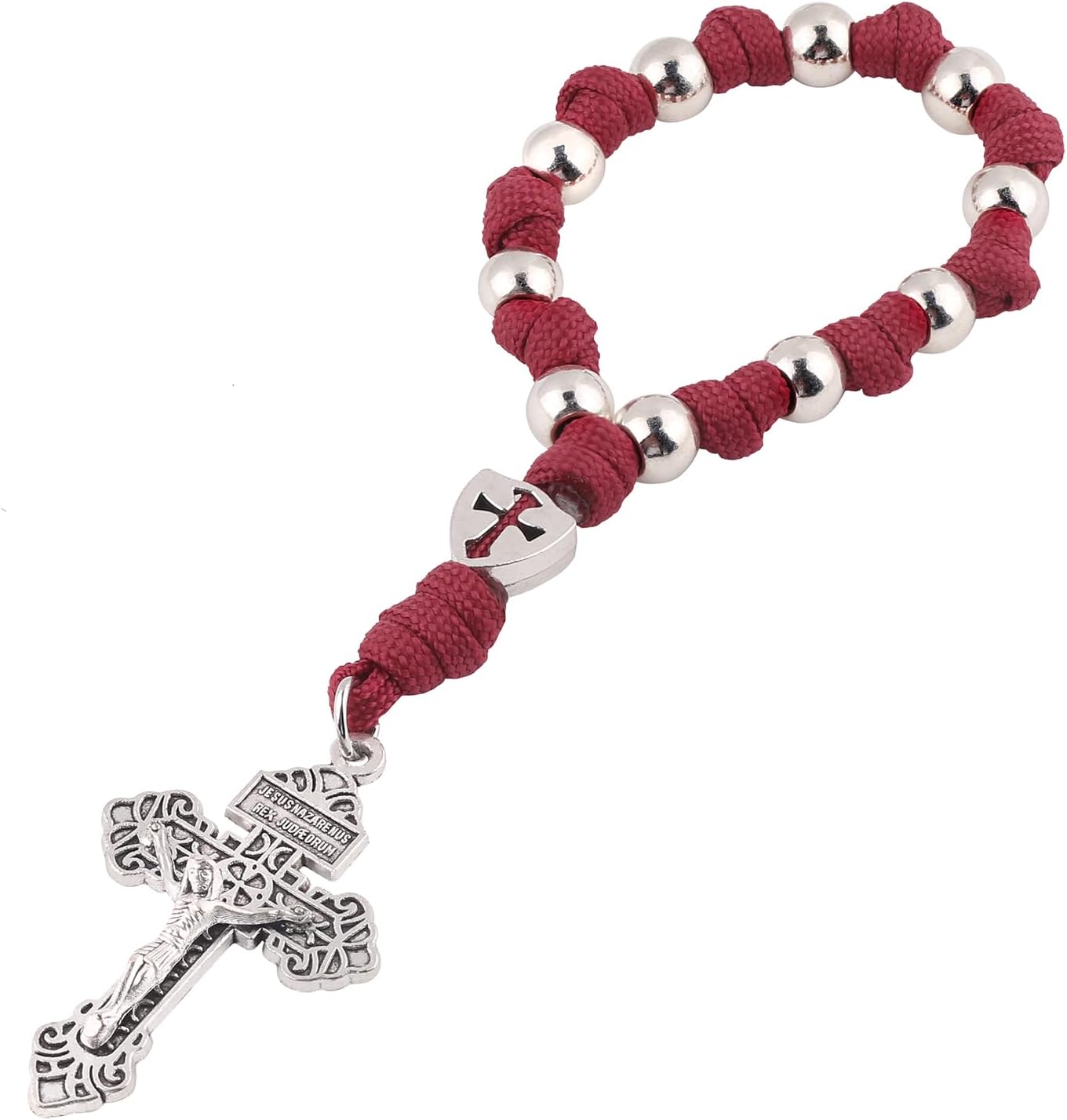 Pocket Rosary Paracord One Decade Catholic Rosary Beads with Crucifix Medal