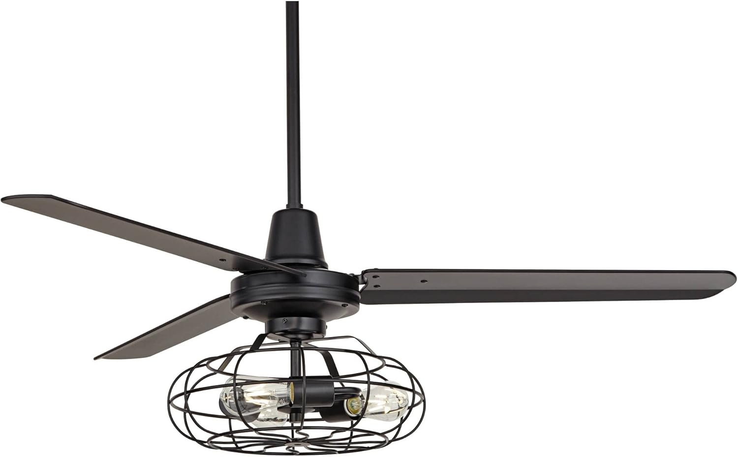 Casa Vieja 52" Plaza Rustic Industrial Vintage 3 Blade Ceiling Fan with Light Kit LED Remote Control Matte Black Cage 3-Light for House Bedroom Living Room Home Kitchen Dining Office