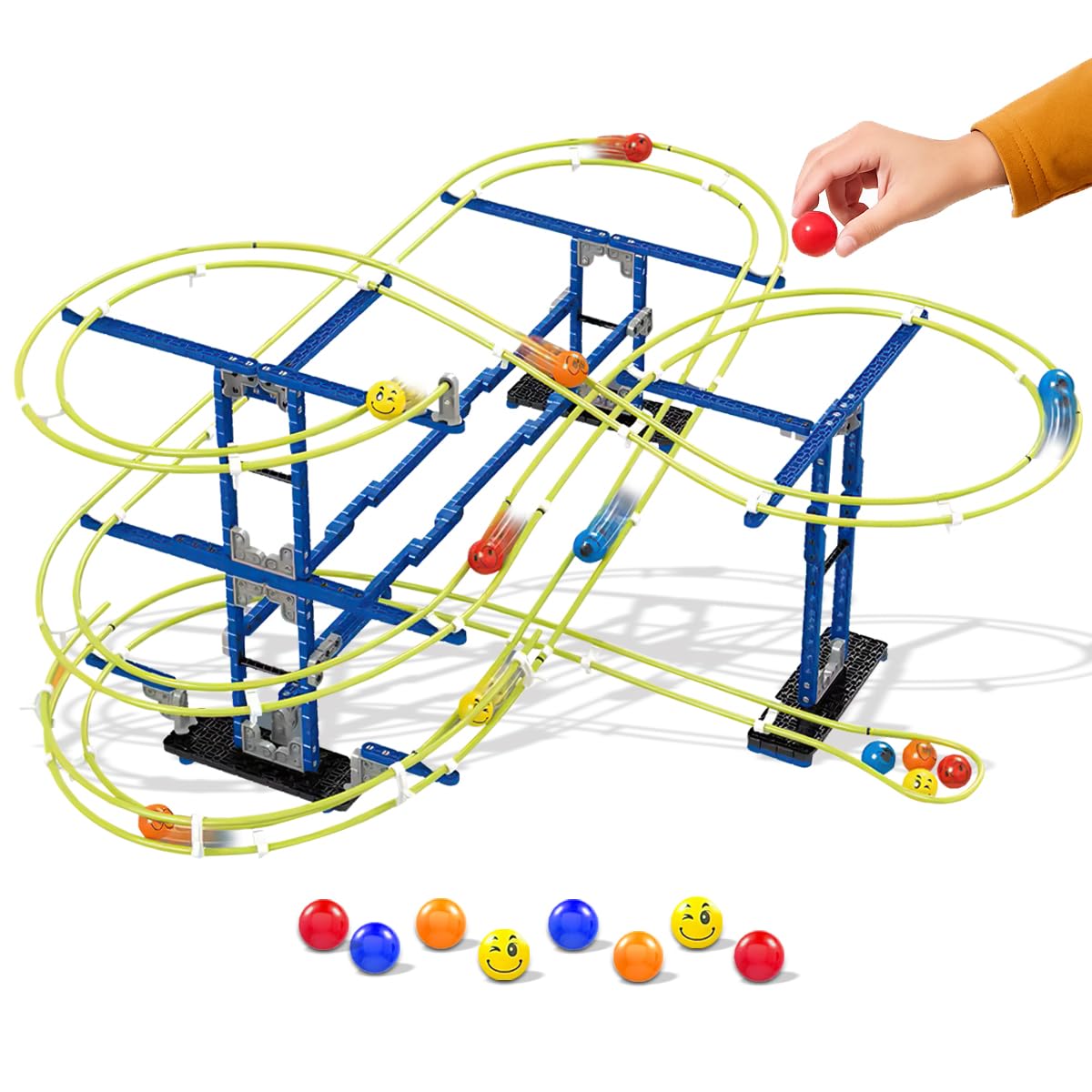 Toyana Kids Marble Run Track, 266 PCs Building Blocks Set DIY Construction Marble Runs Game, Educational STEM Toy, Creative Marbles Race Track Gift Playset for Children 3+ Years, Durable Plastic