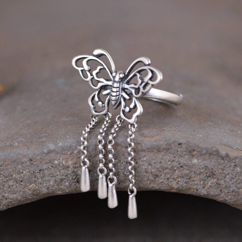 Sterling Silber Ring, 925 Sterling Silber Ringe Retro Einfacher Schmetterling Offene Verstellbare Ringe Schmuck Geschenke Für Jungen Mädchen Männer Frauen