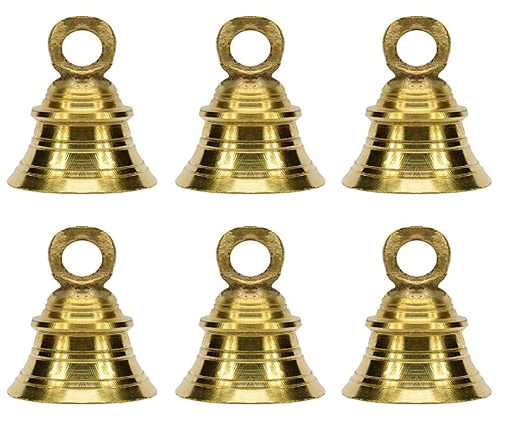 SKSM Metal Brass Pooja Decorative Hanging Bell/Jingle with J Hock Bells for Pooja Temple Room Christmas Festival Decoration Home Decoration/Cow Camel Bells (Gold,2") (2 inch, 6)