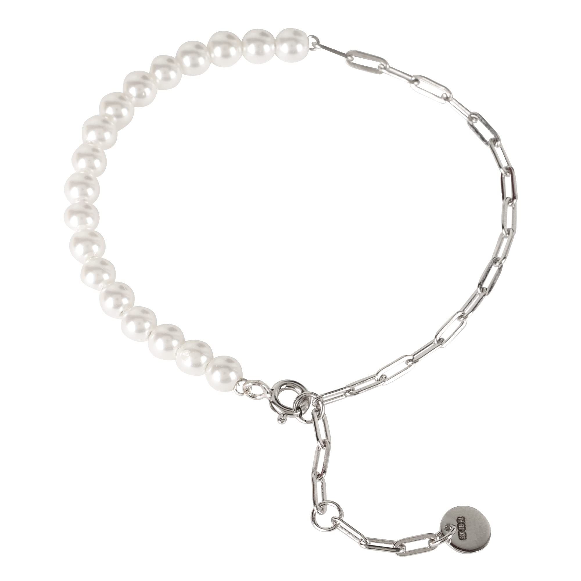 FURN ASPIRE 925 Sterling Silver Bracelets for Women Half and half Glowing Pearl & Paperclip Chain Bracelet for Parties, Special Occasions Luxurious jewellery for Women/Girls with 925 Authenticity certificate. (Silver) (B0BLCVJB8R) Amazon Price History, Amazon Price Tracker