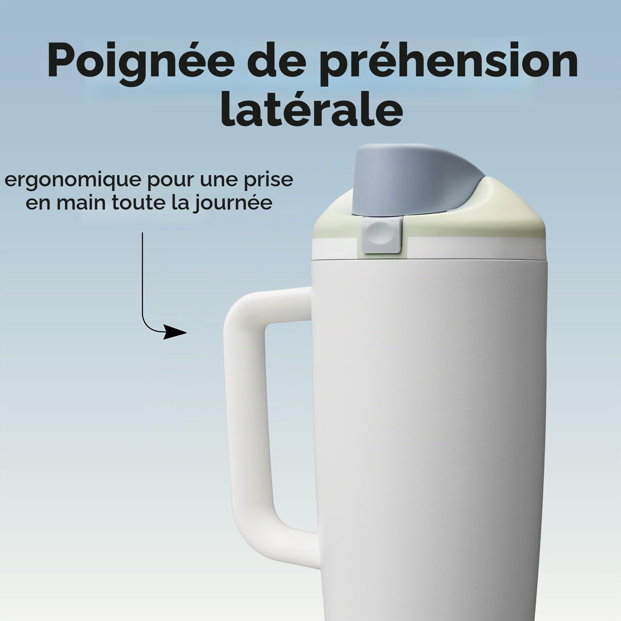 Owala FreeSip Tumbler, gobelet isotherme en acier inoxydable avec paille intégrée et poignée latérale, 1185ml, pour les voyages, le travail, l’école et le sport, sans BPA, Iced Breeze