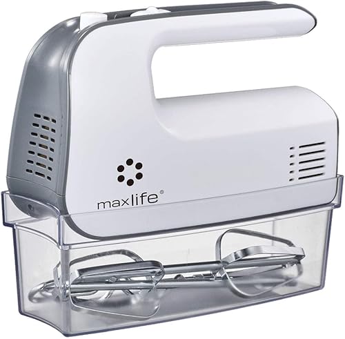 Batidora de mano eléctrica, 5 velocidades, color blanco, con estuche de almacenamiento a presión