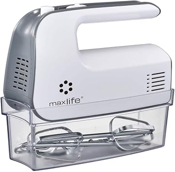 Max Life Electric Hand Mixer, 5 Speed, White, With Snap-On Storage Case