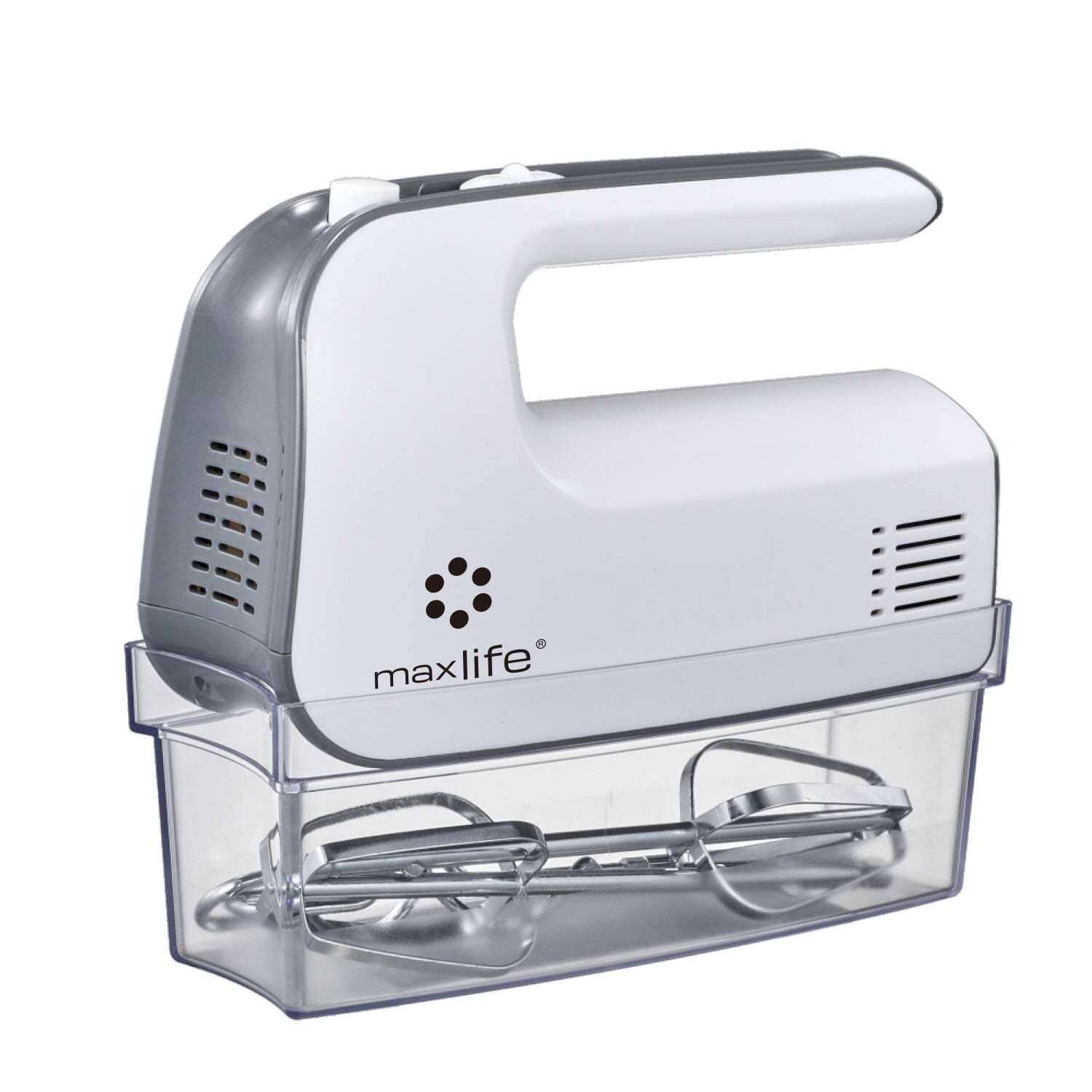 Max Life Electric Hand Mixer 5 Speed White With Snap-On Storage Case