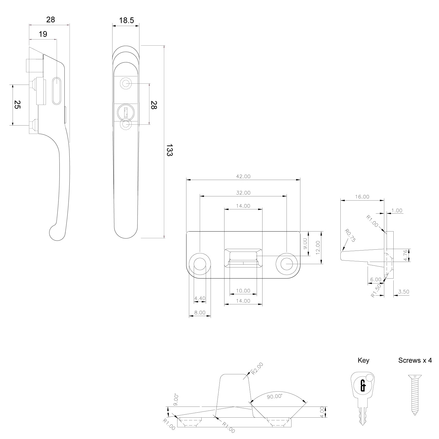 FixRello Locking Casement Window Handle - Secure Timber Window Latch with Key, Screws & Mount - Bronze, 4 Pack - Image 2