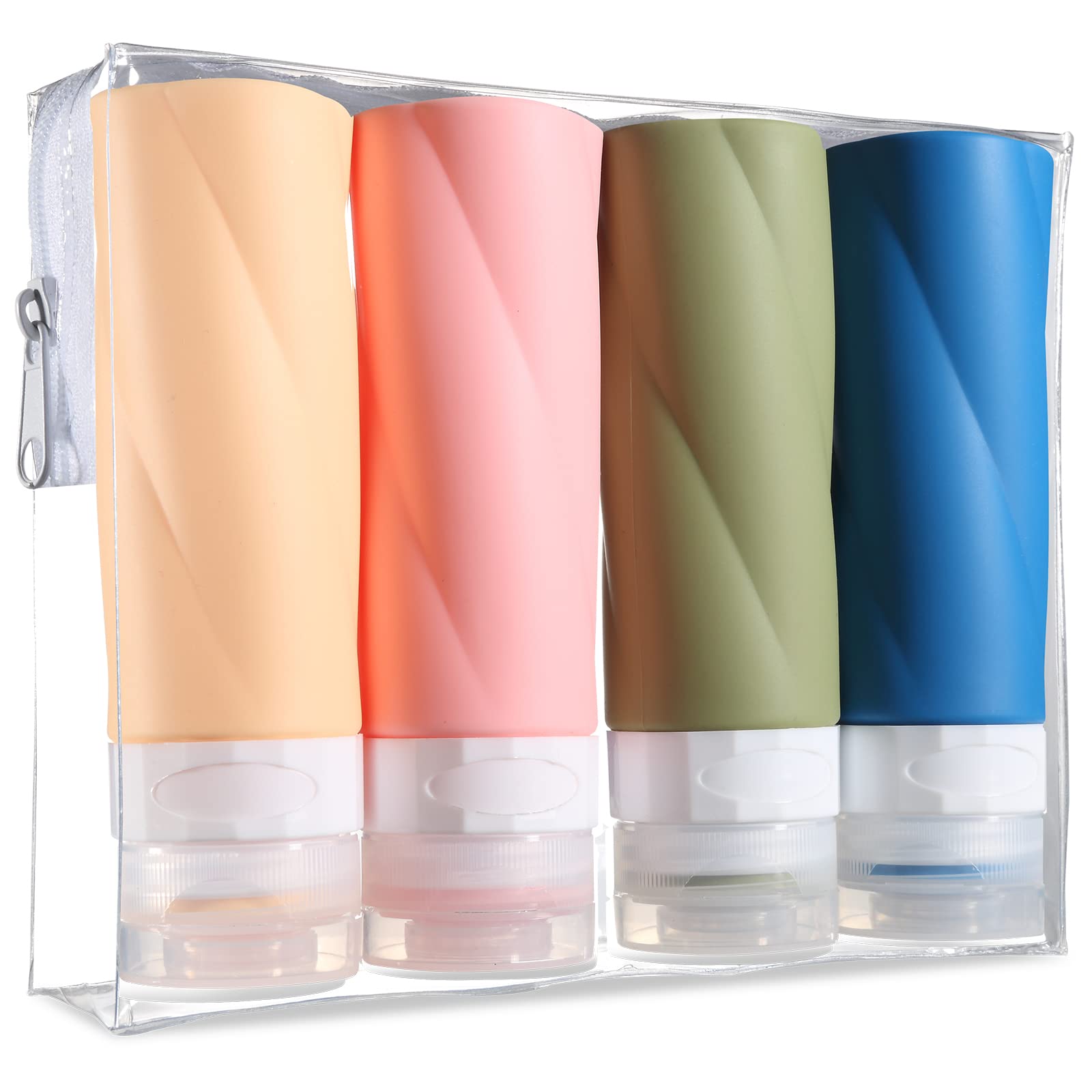 Gemice Reiseflaschen für Toilettenartikel, 85 ml, TSA-zugelassene Behälter in Reisegröße, BPA-frei, auslaufsicher, Reiseröhren, Flüssigkeit, Reisezubehör mit transparenter Kulturtasche (4 Stück)
