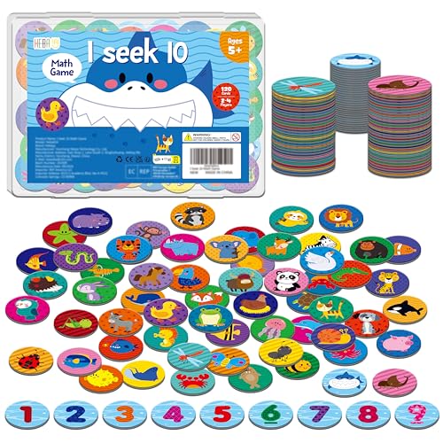Math Games, Addition and Subtraction Games, 120 Round Cards Math Facts Counting Games Educational Learning Toy for Kindergarten 1st 2nd, Homeschool & Classroom, Ages 6+
