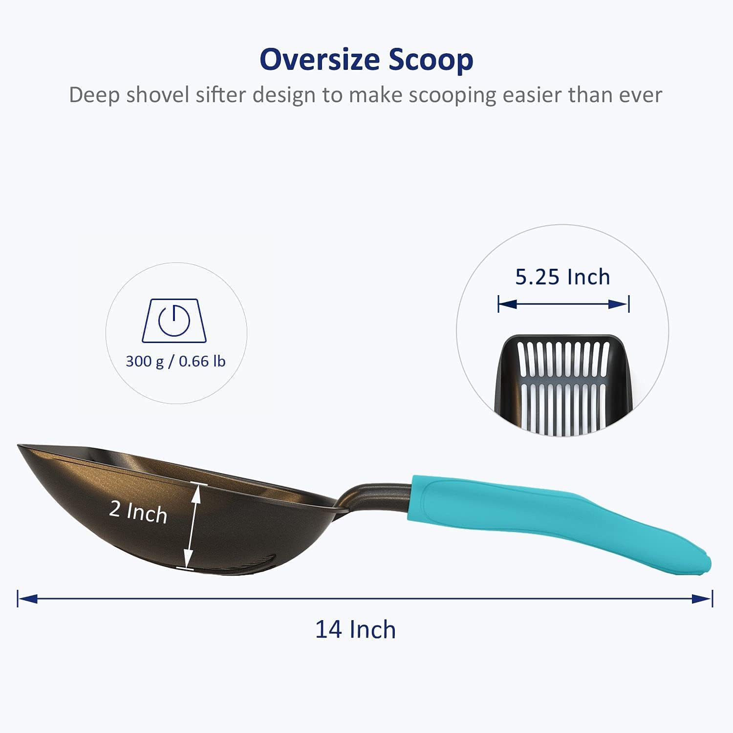 WePet Cat Litter Scoop, Non-Stick Plated Aluminum Alloy Sifter, Kitty Durable Metal Scooper, Deep Shovel, Long Handle - Image 2