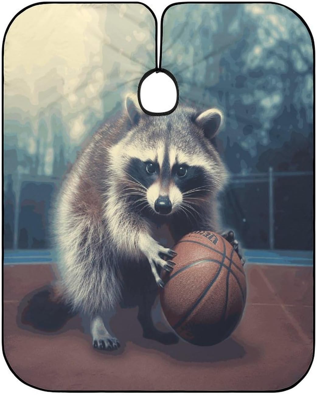 Funny Raccoon Basketball Hair Stylist Apron Waterproof Barber Cape | Hair Cutting Cape Lightweight for Men and Women with Adjustable Snap Closure,Soft,Durable,for Barber and Home 56.7*66.9 Inch