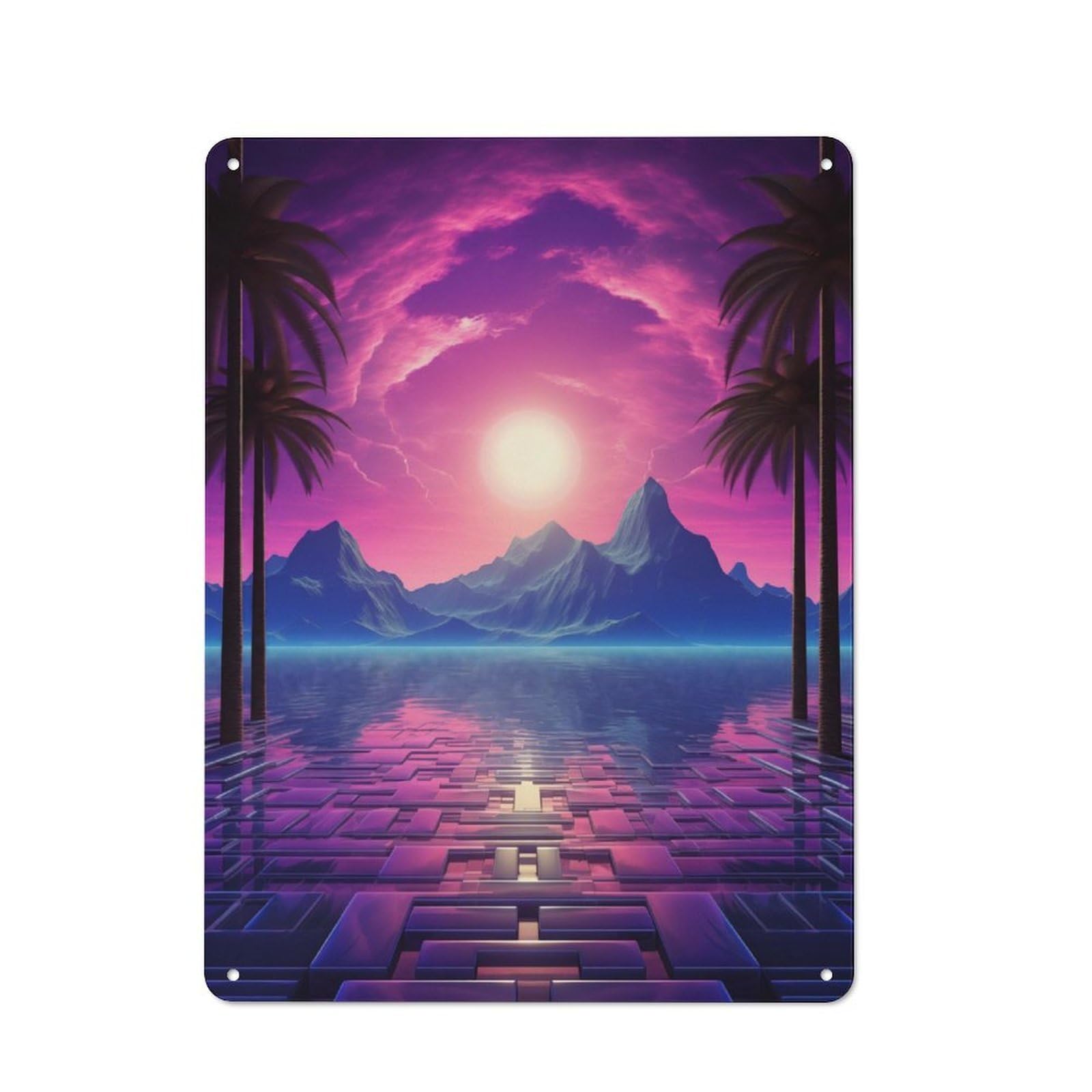 Junmoney Sunset Synthwave Harmony Metal Wall Sign 40X30cm, Rustic Decor For Hallway Wall, For Metal Sign Collectors, For Garage And Workshop Walls