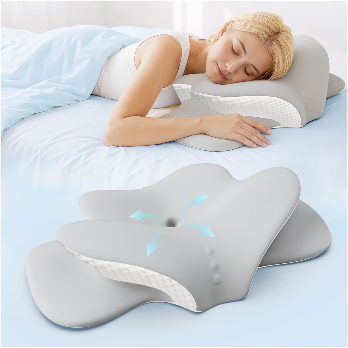 Cooling Cervical Neck Pillow for Sleeping, Ergonomic Memory Foam Pillows for Neck Support & Pain Relief, Odorless Adjustable Orthopedic Bed Pillows for Side Back Stomach Adults Sleepers