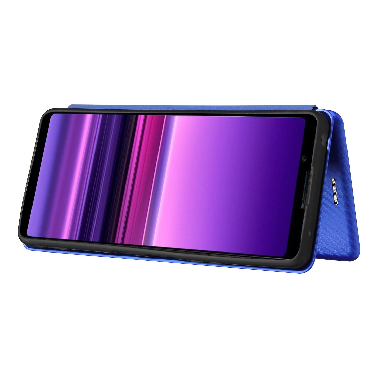 PROPFE Etui z klapką do Sony Xperia 10 IV, etui z teksturą włókna węglowego, styl portfela magnetyczne etui na karty foliowe odporne na wstrząsy skórzane etui na telefon, niebieskie