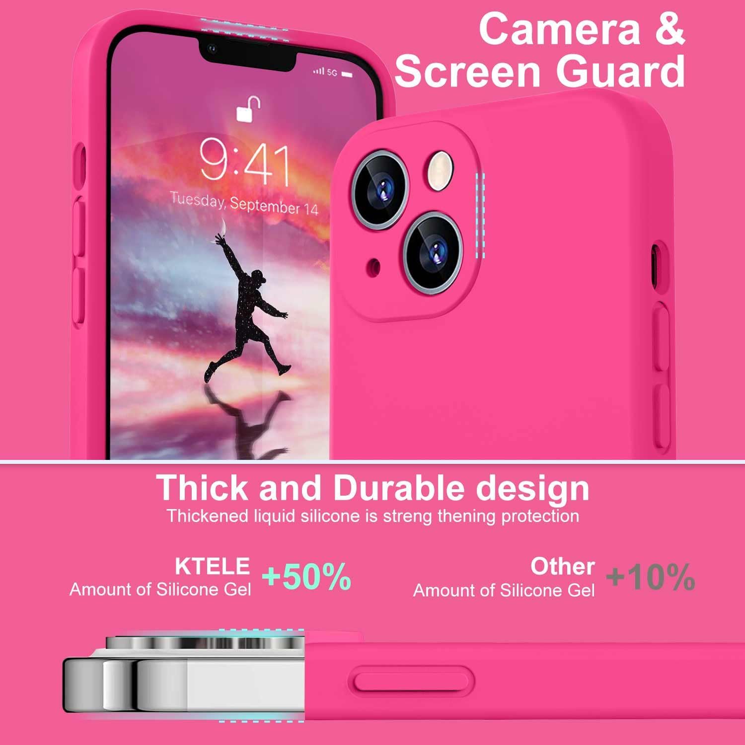 KTele Compatible iPhone 13 téléphone 6.1 "Silicone liquide de haute qualité [doublure en microfibre douce résistante aux rayures] caoutchouc gel_voghion.com