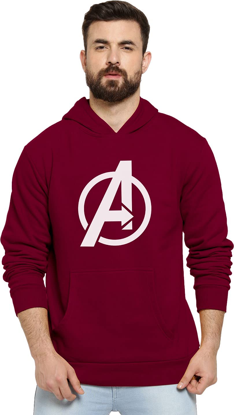 Men's Full Sleeve Pullover Avanger Printed Cotton Wool Blend (Woolen) EcoSmart Hooded Neck Sweatshirt(Hoodie)