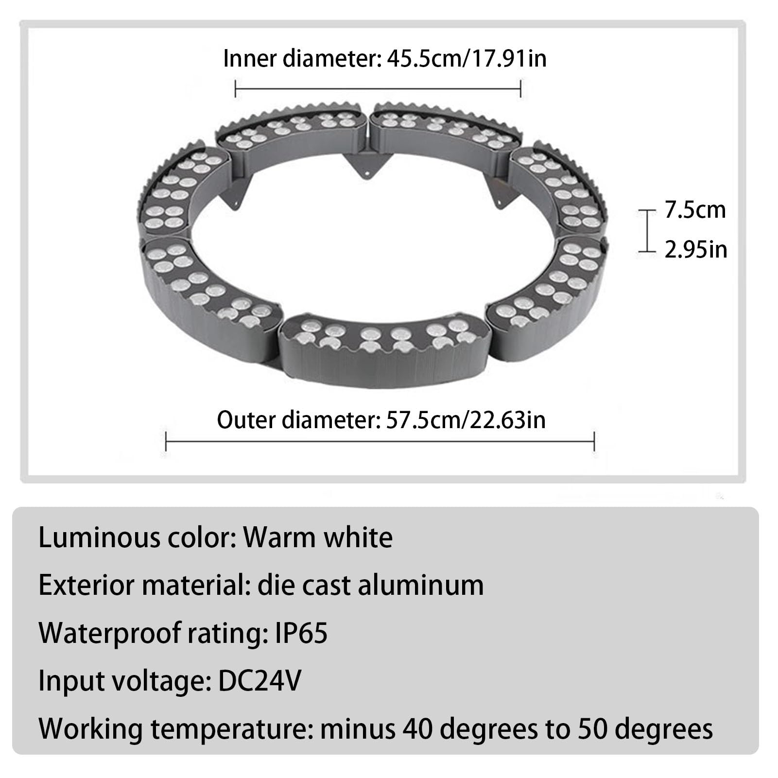 Luce circolare a LED per albero, faretto per esterni impermeabile IP65 per prato con palme, AC110V 220V DC24V(Warm light,7SETS 220V)