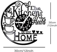Vista 2 de 12'' Kitchen Vinyl Record Wall Clock, Kitchen Heart Home Theme Wall Clock Coffee Bar Wall Watch Clock Coffee Wall Decor Battery Operated Silent