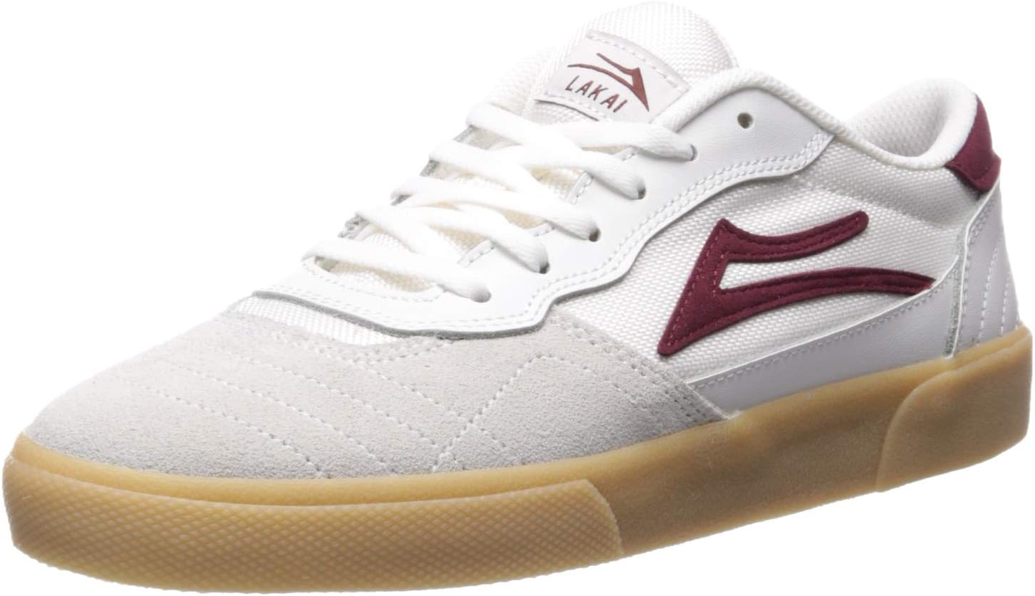Lakai Men's Cambridge, White/Burgundy Leather, 11.5 M US