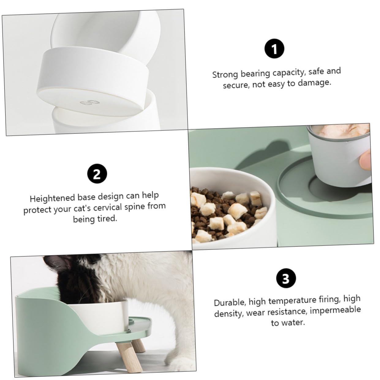 1 Pieza tazón de Gato de cerámica aumentó comedero para Gatos Elevado Cat Water Fountain Comedero Estable Cuenco Doble de pies Altos comedero para Mascotas el plastico Green