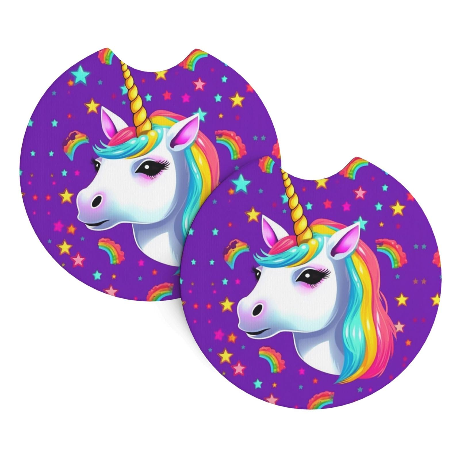 2 Pack Car Coaster for Cup Holders Fun Unicorn Rainbow Car Cup Coaster 2.7" Neoprene Non-Slip Automotive Cup Mat Universal Auto Car Interior Accessories for Women Men Cup Pad