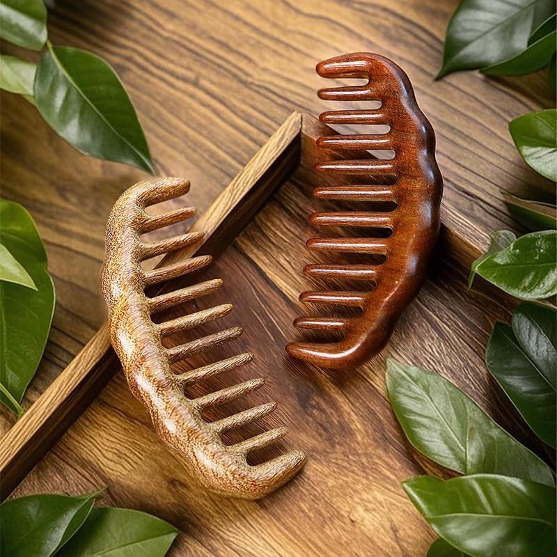 Wood Comb Cloud Shaped Wide Toothed for Massaging Theead Made of Solid
