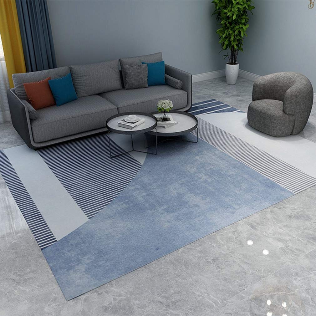 MOXIC Soft Striped Living Room Area Rugs Rectangular Children Crawling Bedroom Rug Fleece Anti-Slip Carpets Nordic Luxury Modern Home Decor Mats Indoor Outdoor Runners Nursery Blue 5' X 8'