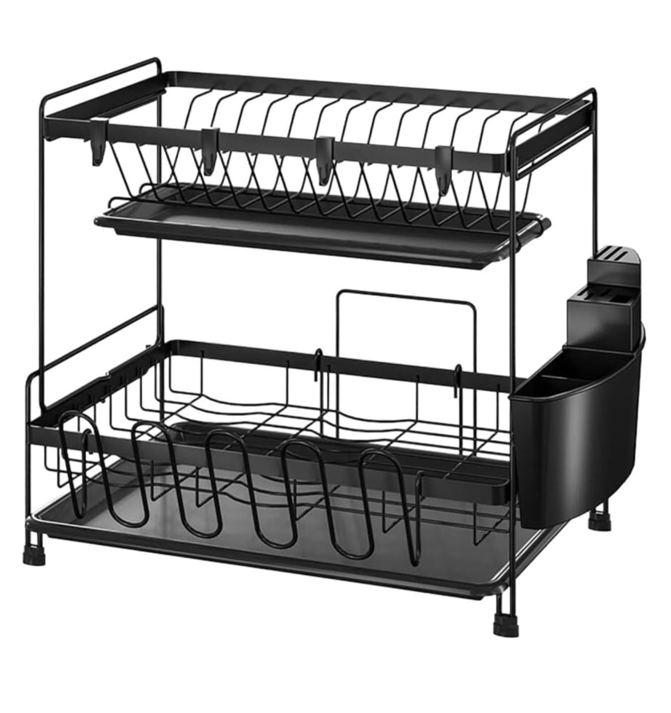 GOOPEEG Dish Drainer,Dish Rack 2 Tier Dish Drying Rack And Drainboard Set With Utensil Cutting Board Cup Holder Easy Dish Organization