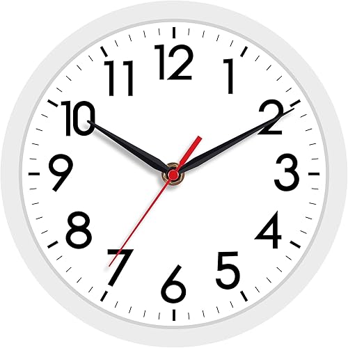 Miniatura 1 de AKCISOT Reloj de pared, moderno y pequeño, funciona con pilas, de 8 pulgadas, silencioso, analógico, clásico, para oficina, hogar, baño, cocina,