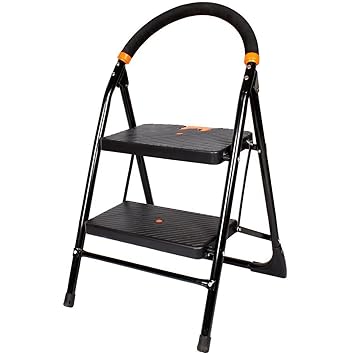 ORRIL Alloy Steel Ladder, Ladder 2 Step for Home Steel Foldable, Step Ladder, Steel Folding Step Ladder for Home, Wide Anti-Skid Steps, Milano Steel, 2 Step (Black)