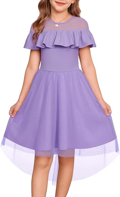 Arshine Meisjesjurk Festival Lange Mouwen Mesh Tulle Jurk Kinderen Hoog-Laag Feestjurk Bloemenmeisje Bruidsjurk Baljurk Communiejurk 6-16 Jaar, Blauw, 10-12 jaar