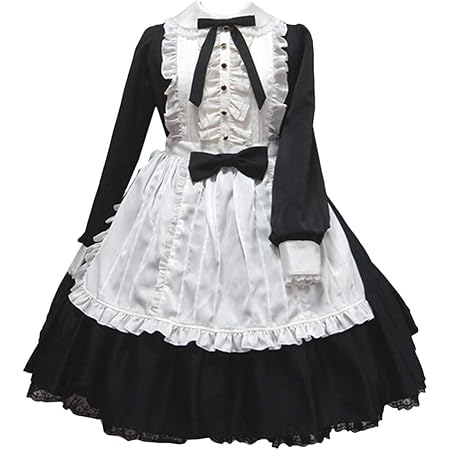 Amazon Co Jp Momo ゴスロリ ワンピース レ ディス ドレス 可愛い 洋服 長袖 復古風 ガールズ お嬢様 可愛い メイド 演出服 Aライン 仮装 大きいサイズ 女装 ブラック L ホビー
