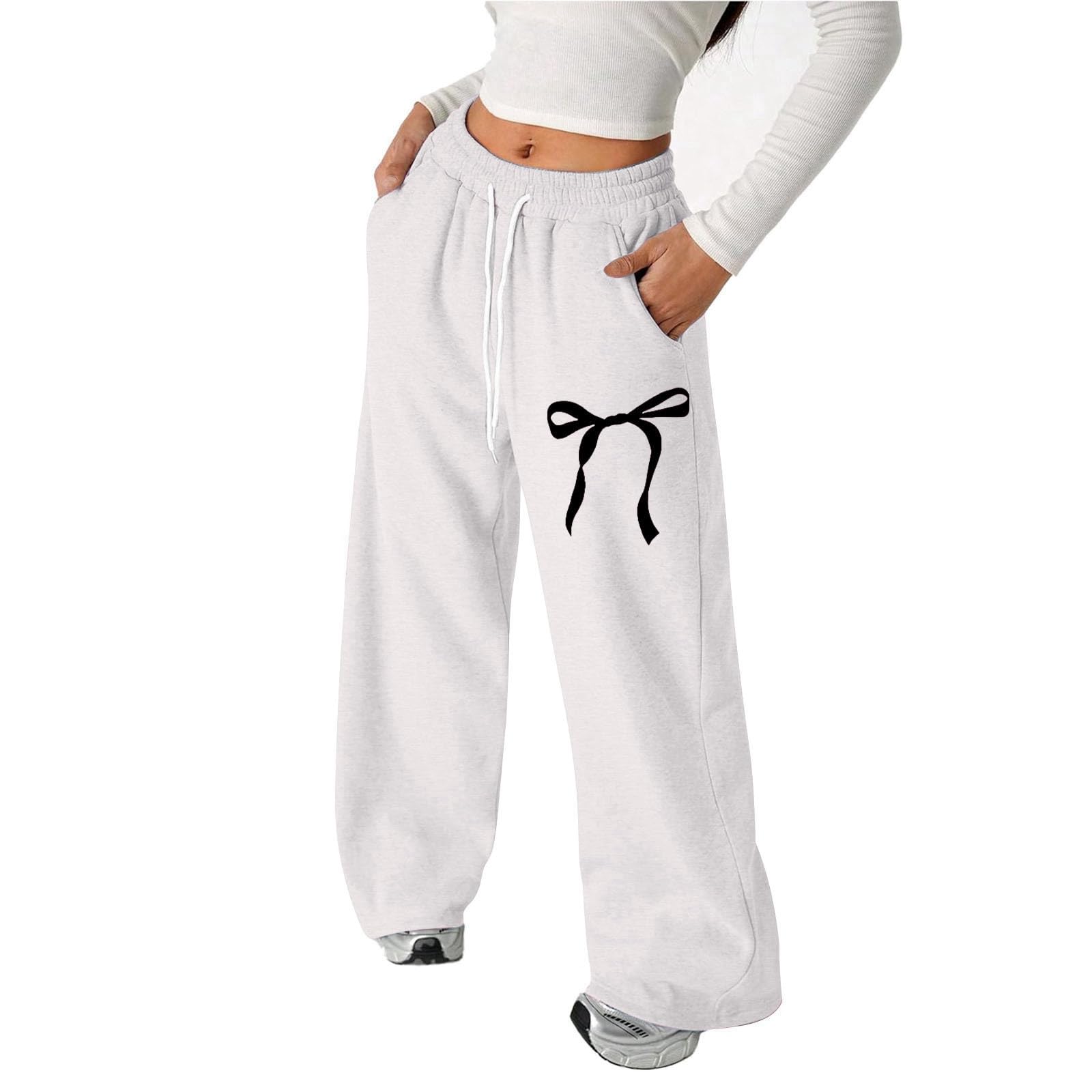 Generisch Pantaloni da jogging da bambina con vestibilità larga, fiocco sulla tasca posteriore, gamba dritta, casual, per bambini, adolescenti, comodi outfit da gioco