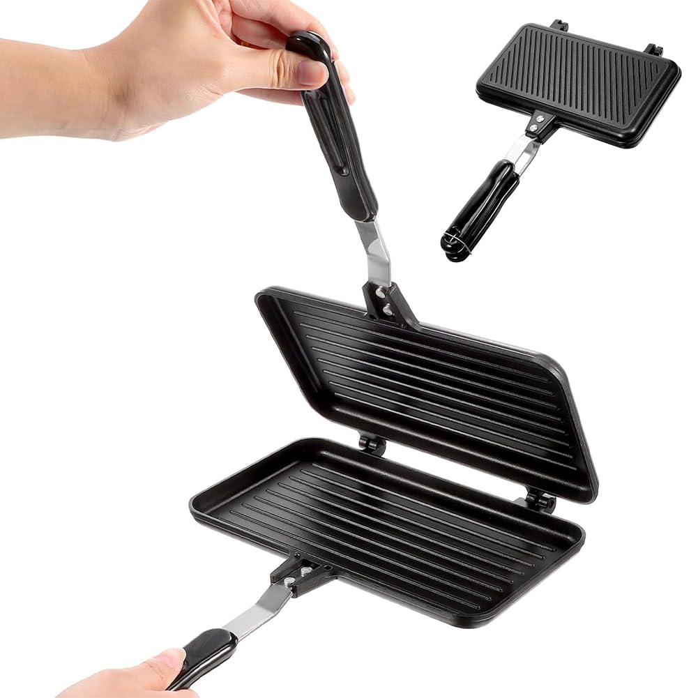Sandwichmaker - Tostapane da campeggio, double face, in alluminio, per la cucina, la colazione