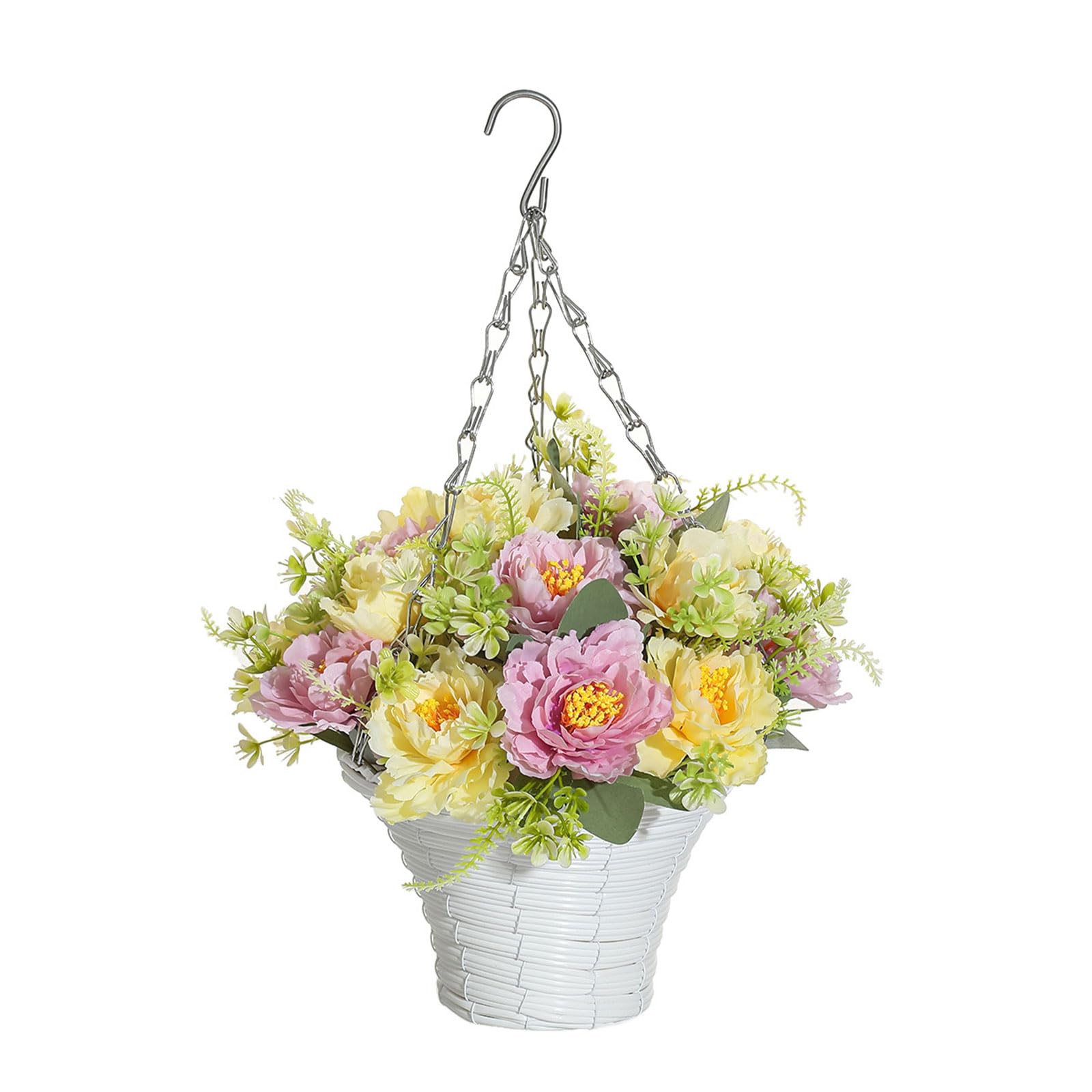 ljhnba Artificial Hanging Flower in Basket Fake Plant in for Outdoor Indoor Patios Courtyards Garden Iron