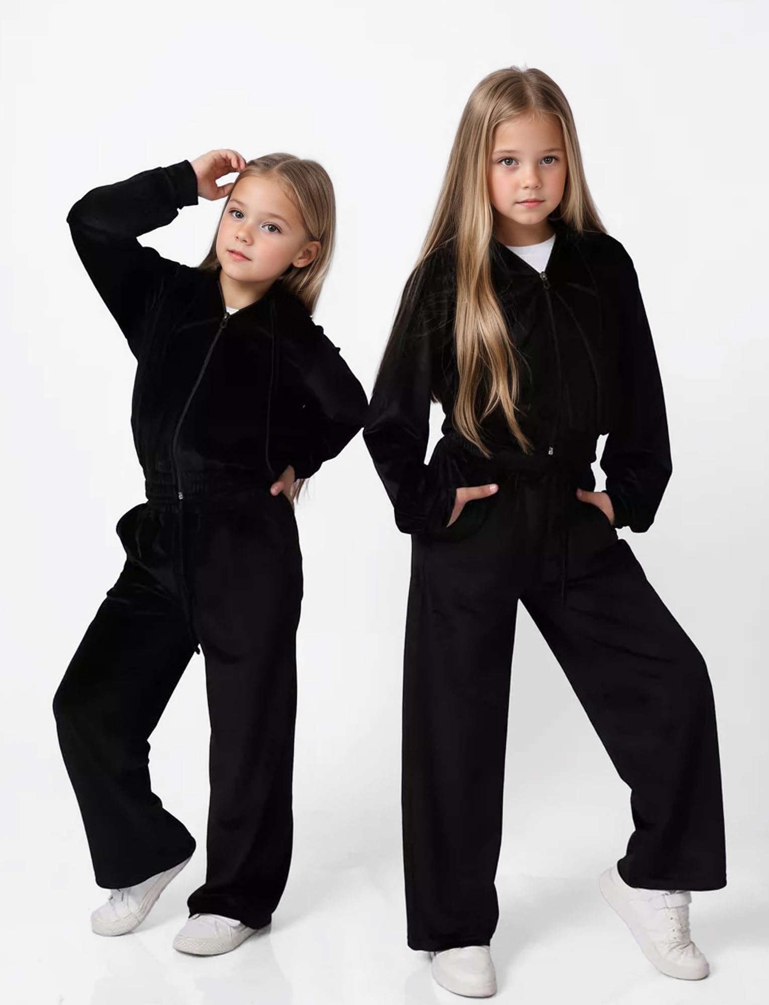 Happy Cherry Conjunto de chándal de terciopelo para niñas de 5 a 13 años con capucha y cremallera, pantalones deportivos de terciopelo suave