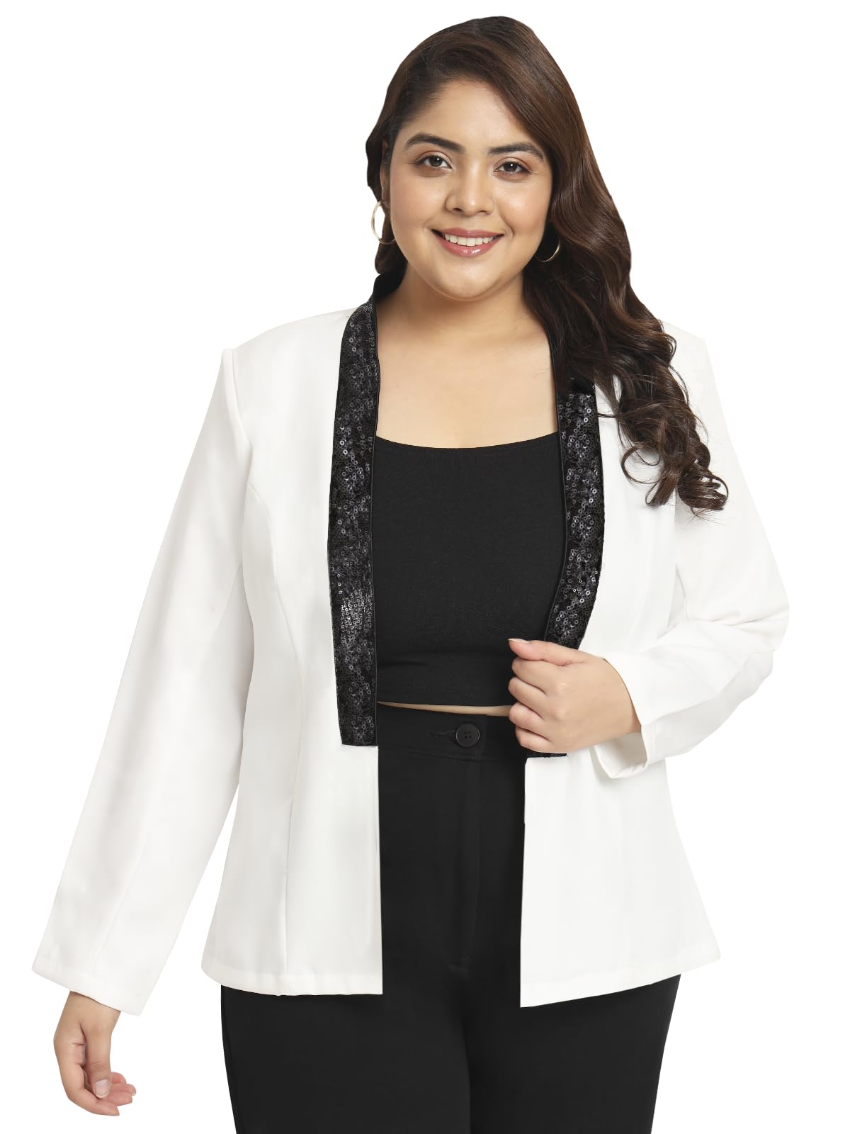 wild UWomen Plus Size Blazer | Sequin Embellished | Mild Stretch | Western Stylish Cocktail Jacket (White, Size : 3XL to 8XL)