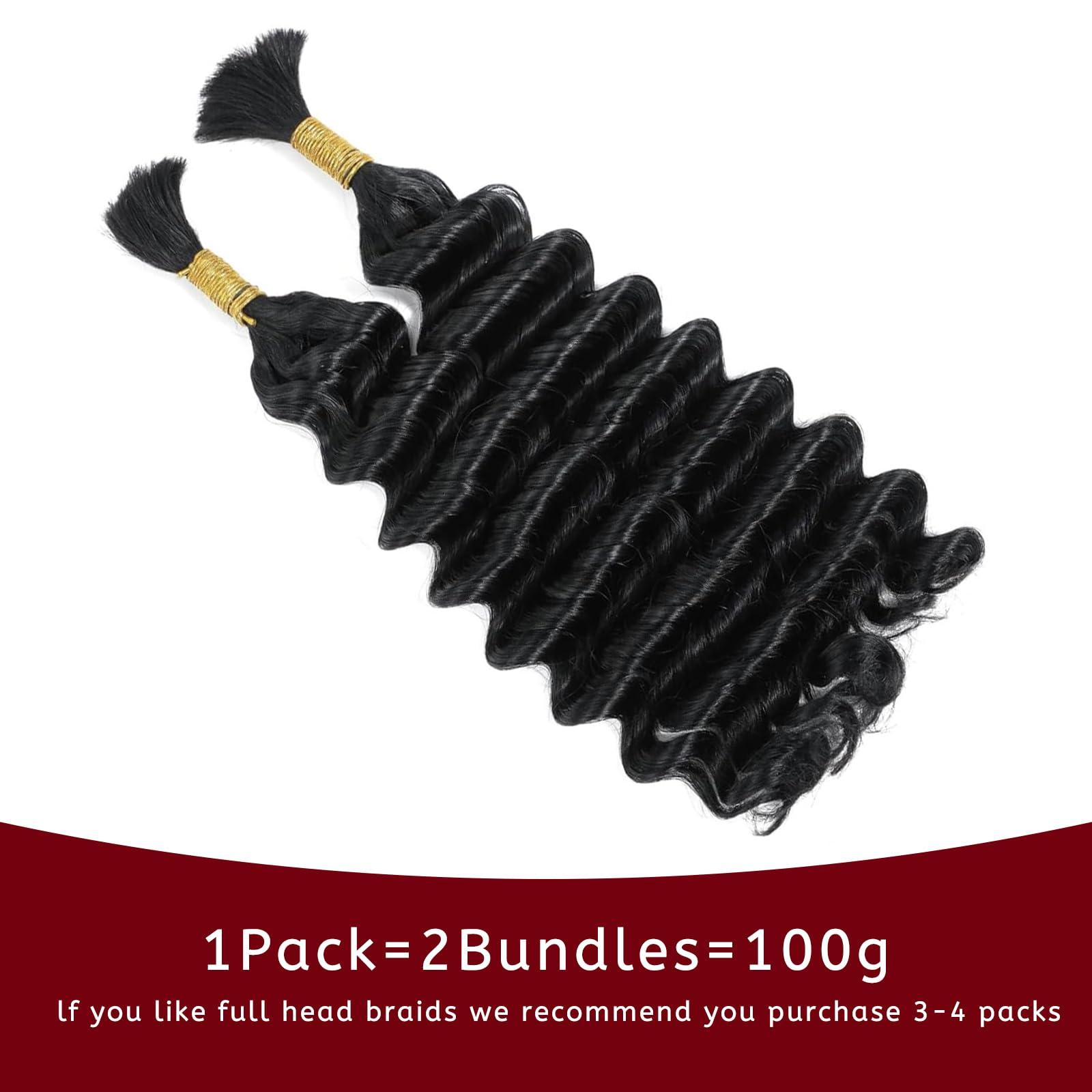 Datanala Human Braiding Hair 18Inch Deep Wave Human Hair Bulk for Braiding 100% Unprocessed Brazilian Virgin Wet and Wavy Human Hair Extensions for Boho Braids (1B# - Image 2