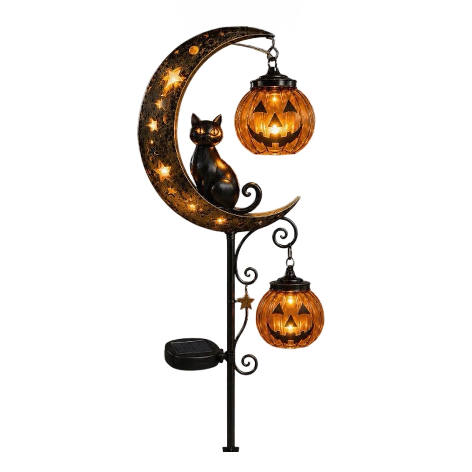 ZhzeYun Solar Halloween Black Cat & Pumpkin Moon Garden Stake Light – Waterproof Outdoor Garden Decorations with Glowing Hanging Lantern for Patio, Lawn, Pathway & Front Door 1pc