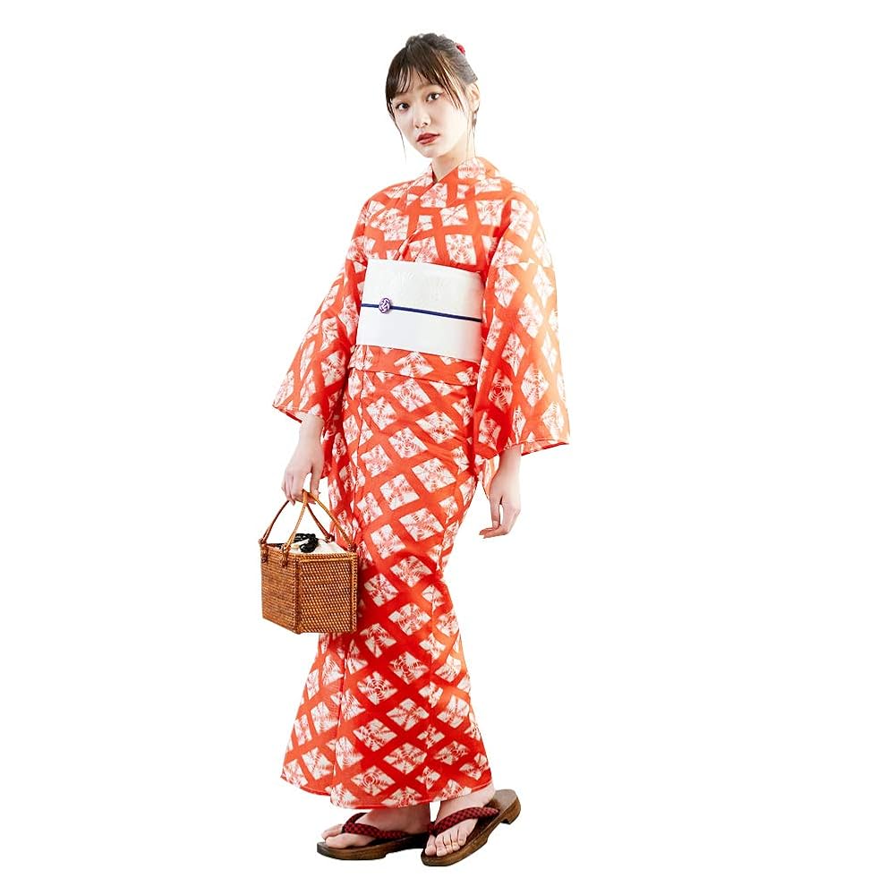 Amazon | [KIMONOMACHI] オリジナル レディース 浴衣 単品「赤色