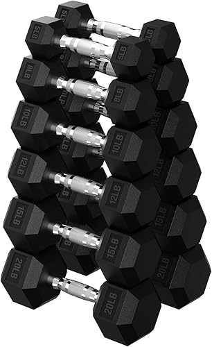 Miniatura 31 de Hex Dumbbell 45-480 lb Set, Rubber Encased Exercise & Fitness Dumbbells for Home Gym, Hand Weights for Strength Training